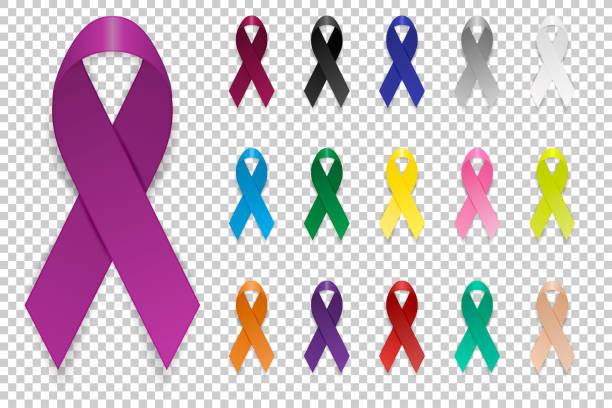 Cancer Ribbon. Vector realistic 3d awareness ribbon different color set closeup isolated on transparency grid background. International Day of cancer, World Cancer Day. Design template for graphics Cancer Ribbon. Vector realistic 3d awareness ribbon different color set closeup isolated on transparency grid background. International Day of cancer, World Cancer Day. Design template for graphics. cancer stock illustrations