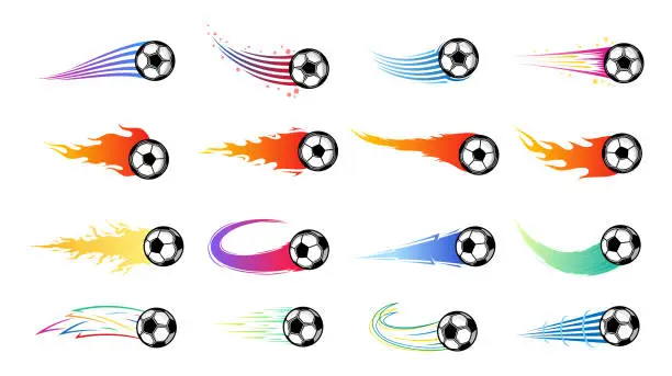 Vector illustration of Vector colorful flying football (soccer) balls