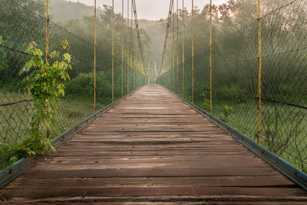istock Wooden pedestrian bridge in a fog 1026761090