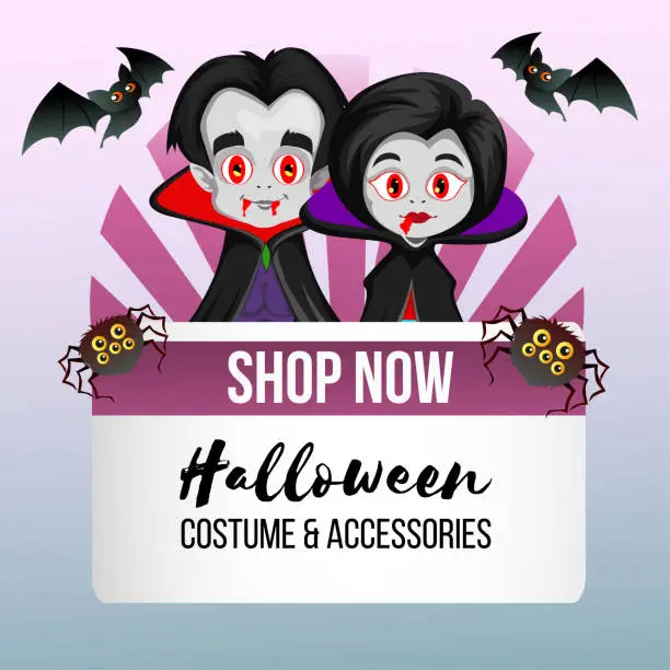 Vector illustration of halloween theme shop with vampire couple