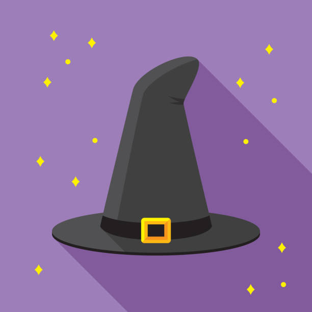 Witch Hat Icon Flat Vector illustration of a witch's hat against a purple background in flat style. witchs hat stock illustrations