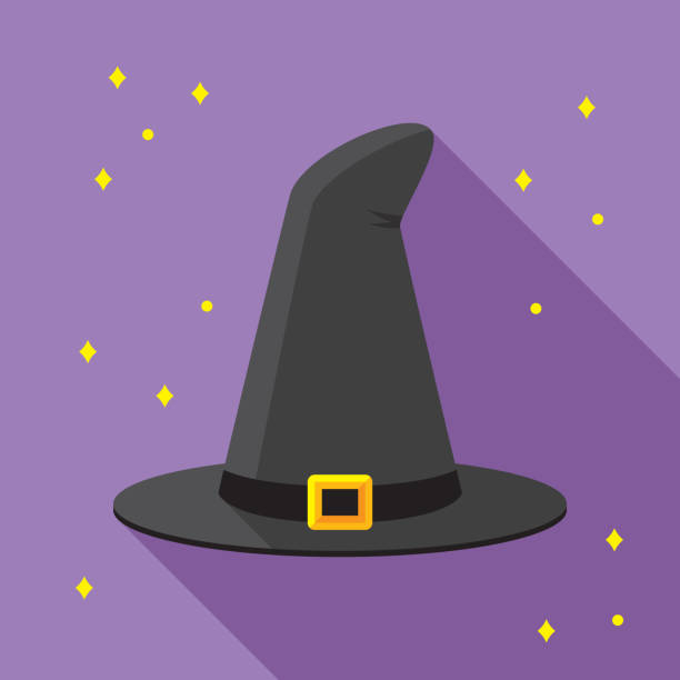 Witch Hat Icon Flat Vector illustration of a witch's hat against a purple background in flat style. buckle cartoon stock illustrations