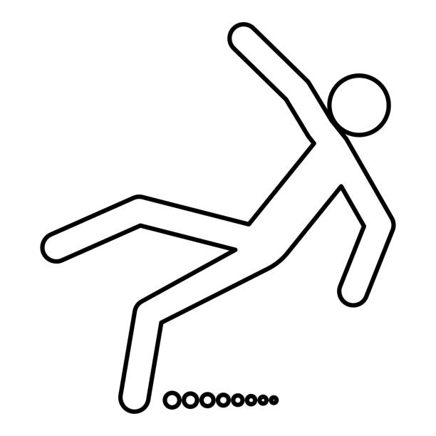 Man slip fall black color icon . Man slip fall it is black color icon . person falling backwards stock illustrations