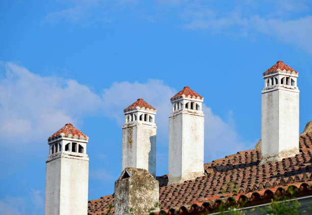 Old roof with Andalucian chimneys - Huelva province, Spain
