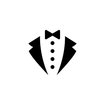 Tuxedo suit icon . Tie classic butler dress