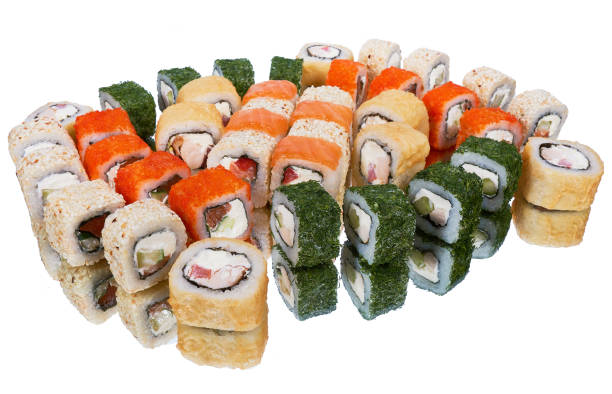 istock A set of sushi with reflection on white background 1026777056