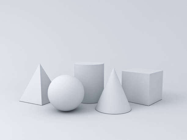 white-geometrie 3d grafische formen cube pyramide kegel zylinder kugel isoliert auf weißem hintergrund mit schatten 3d-rendering - pyramide sammlung stock-fotos und bilder