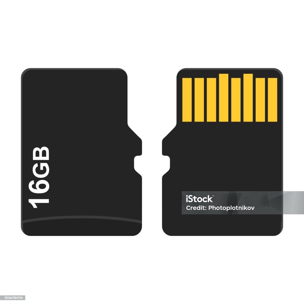 Micro SD Card from both sides isolated on white background. Vector illustration Backup stock vector