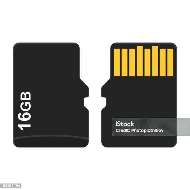 Micro Sd Card From Both Sides Isolated On White Background Vector Illustration Stock Illustration - Download Image Now