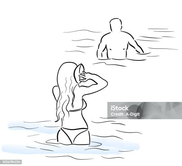 Water Game Stock Illustration - Download Image Now - Beach, Couple - Relationship, Drawing - Art Product