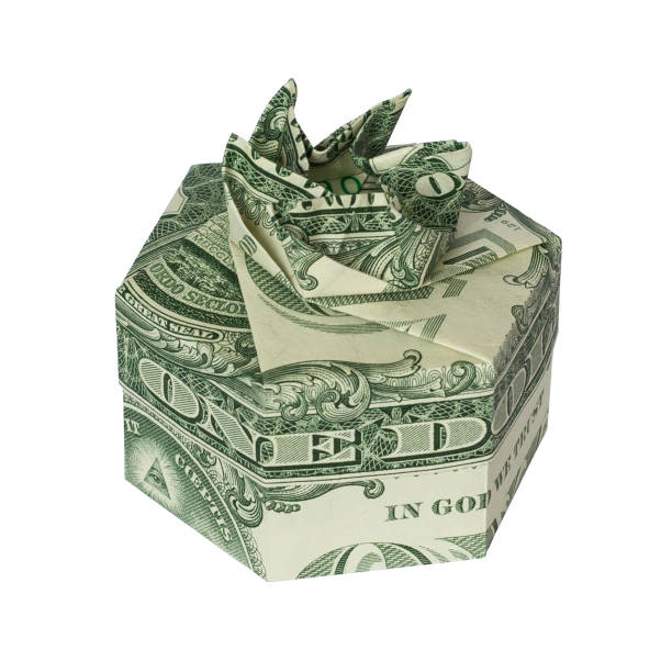 istock Money Origami Hex GIFT BOX Folded with Real One Dollar Bill Isolated on White Background 1026787426
