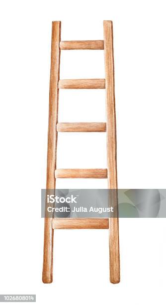 Wooden Ladder Watercolour Symbol Of Process Growth Strength Start Up Stock Illustration - Download Image Now