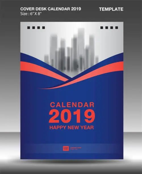 Vector illustration of Cover Desk Calendar 2019 Design template, flyer template, ads, booklet, catalog, newsletter, book layout, printing media, advertisement, Brochure, Blue orange background