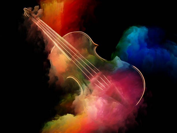 Vision of Music Music Dream series. Composition of violin and abstract colorful paint suitable as a backdrop for the projects on musical instruments, melody, sound, performance arts and creativity orchestra abstract stock pictures, royalty-free photos & images