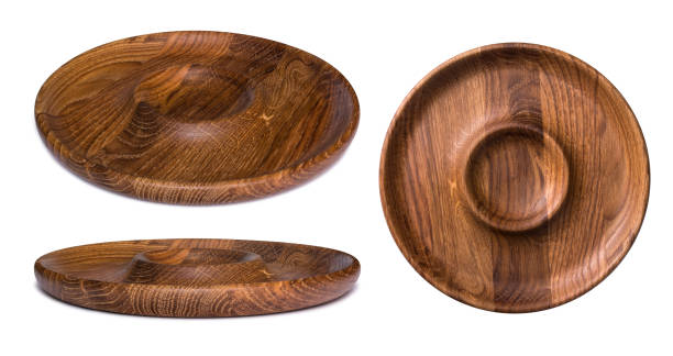 Wooden plate on white background. A view from several sides