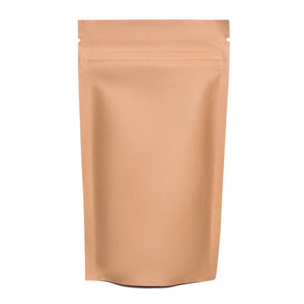 Blank brown kraft paper bag with zipper isolated on white background.