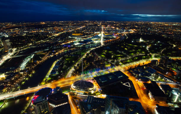 istock Melbourne Aerial View at Night 1026823136