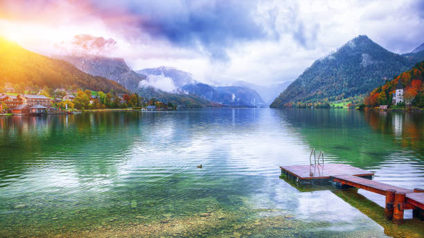 istock Idyllic autumn scene in Grundlsee lake 1026828450