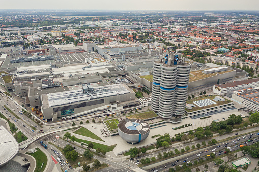 Panoramic aerial view over business park of Eschborn, Germany