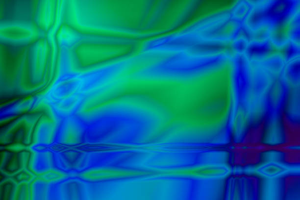 滑らかな未来的な形状と鮮やかなブルー グリーン色の抽象的な背景の壁紙 - flowing blue rippled environment ストックフォトと画像