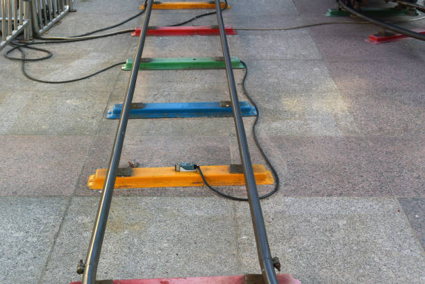 Photo background with multi-colored children's railway