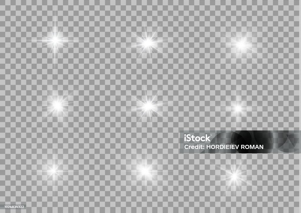 White glowing light White glowing light explodes on a transparent background. Sparkling magical dust particles. Bright Star. Transparent shining sun, bright flash. Vector sparkles. To center a bright flash. Star - Space stock vector