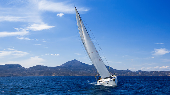 Sailfish sailing on the Sea near the coast of Greece.