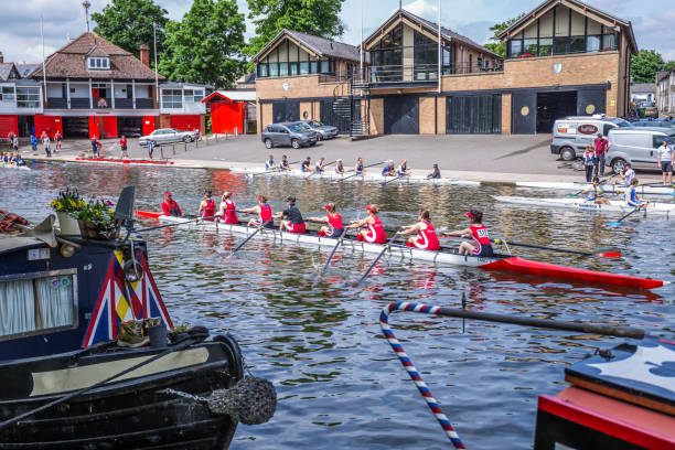 Girls rowing at Queen's College and Magdalene Boat Clubs, Cambridge, England, 21st of May 2017 Girls rowing at Queen's College and Magdalene Boat Clubs, Cambridge, England, 21st of May 2017 queens college stock pictures, royalty-free photos & images