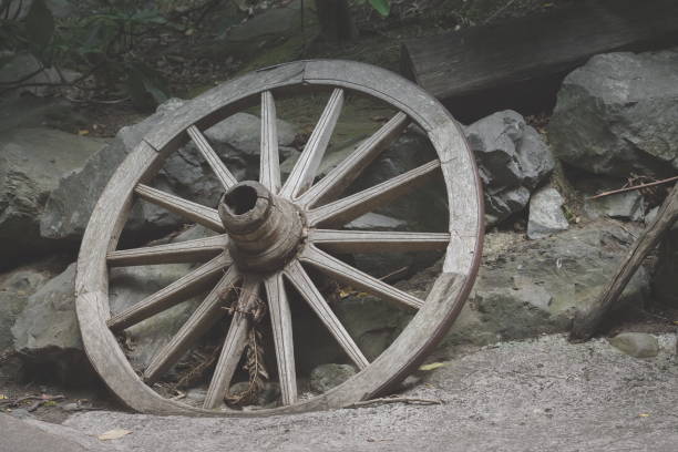istock An old wooden wagon wheel with copy space 1026848712