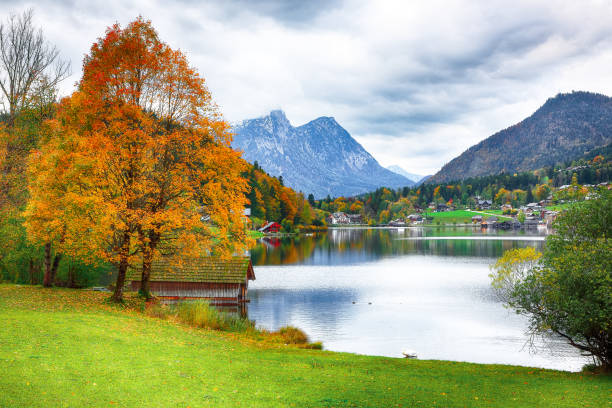 istock Idyllic autumn scene in Grundlsee lake. 1026867656