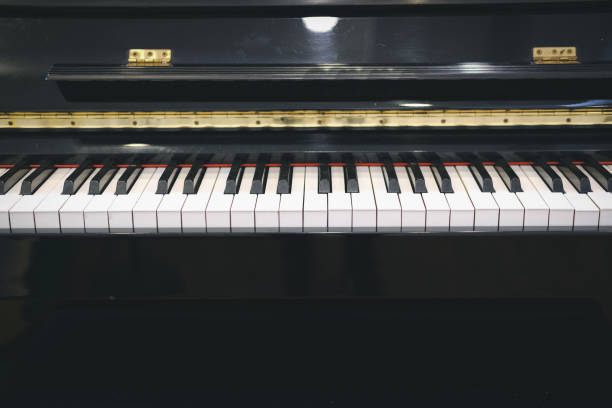istock piano keyboard with glossy black & white keys. classic music 1026871310