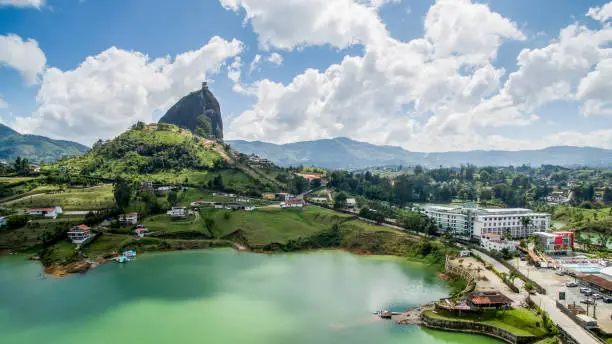 Aerial view of a beautiful reservoir in Guatape