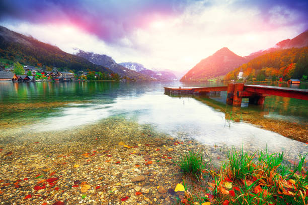 istock Idyllic autumn scene in Grundlsee lake 1026875208