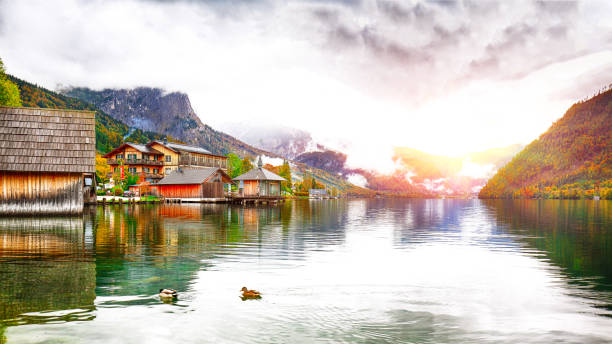 istock Idyllic autumn scene in Grundlsee lake. 1026875424