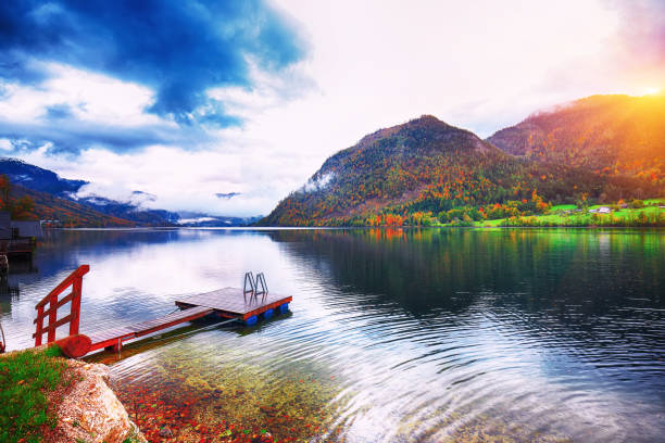 istock Idyllic autumn scene in Grundlsee lake 1026877992