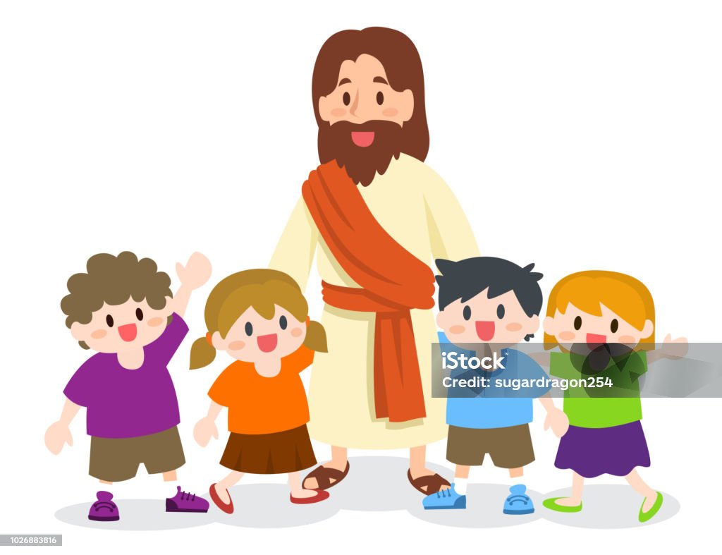 Jesus Christ with Group of children - Royalty-free Jesus Cristo arte vetorial