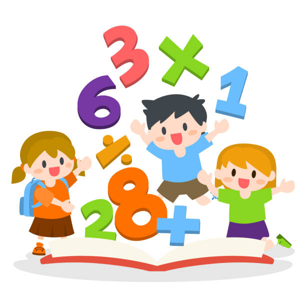 Children, Boy and Girl Learning Mathematics with opened Books Illustration Children, Boy and Girl Learning Mathematics with opened Books Illustration kids reading clipart stock illustrations