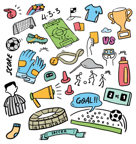 futbol doodle vektör çizim ayarla - indonesia football stock illustrations