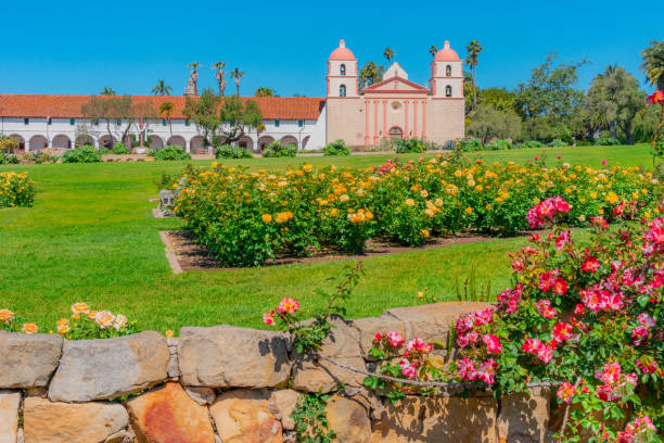 istock Santa Barbara Mission with Rose Garden (P) 1026907380