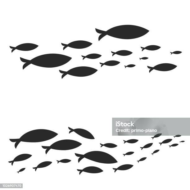 Swimming Cluster Of Graphic Fish Stock Illustration - Download Image Now - Fish, School of Fish, In Silhouette