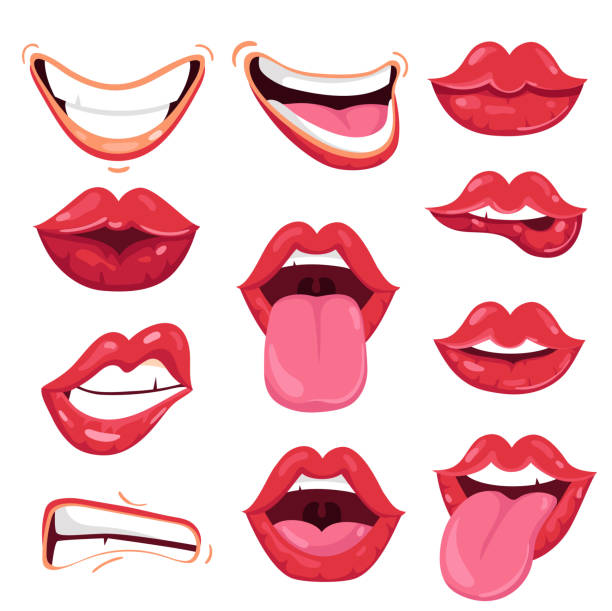 Set Of Playful Cartoon Red Lips Stock Illustration - Download Image Now -  Sticking Out Tongue, Human Lips, Biting Lip - iStock