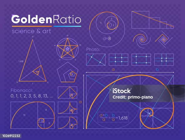 Set Of Golden Ratio Element Stock Illustration - Download Image Now - Fibonacci Pattern, Logo, Gold Colored