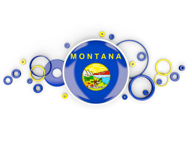 round flag of montana with circles pattern. united states local flags - montana flag us state flag banner imagens e fotografias de stock