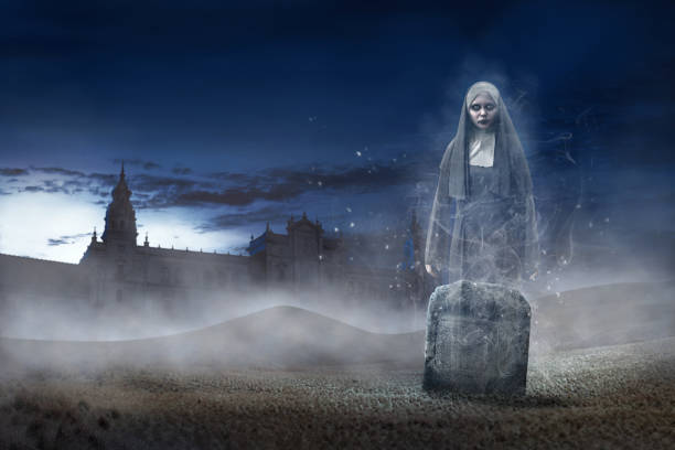 Evil ghost nun rise up from her grave Evil ghost nun rise up from her grave on the midnight angry nun stock pictures, royalty-free photos & images