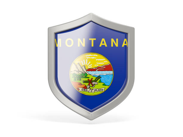 shield icon with flag of montana. united states local flags - montana flag us state flag banner imagens e fotografias de stock