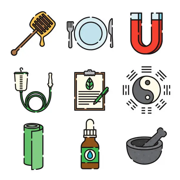 Vector illustration of Naturopathy Thin Line Icon Set