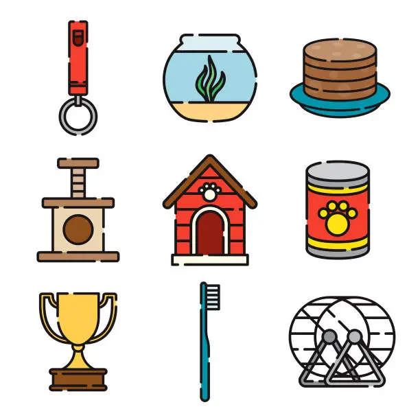 Vector illustration of Pet Supplies Thin Line Icon Set