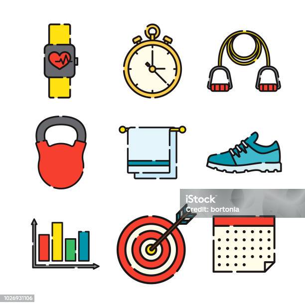 Fitness Thin Line Icon Set Stock Illustration - Download Image Now - Healthy Lifestyle, Athlete, Clip Art