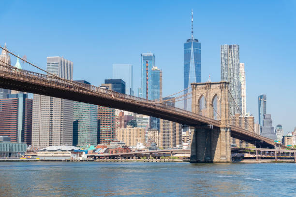 istock Manhattan skyline and Brooklyn Bridge in daytime 1026933538