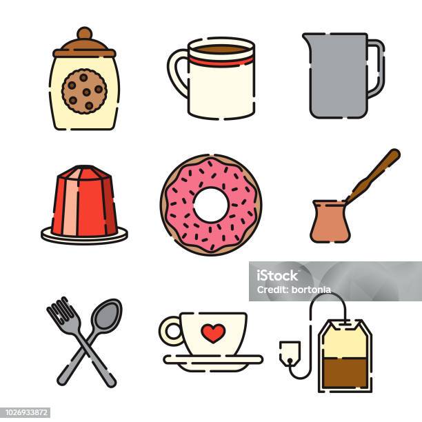 Coffee Thin Line Icon Set Stock Illustration - Download Image Now - Coffee Cup, Cookie Jar, Cut Out
